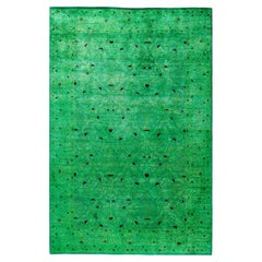 Overdyed Hand-Knotted Wool Modern-Contemporary Green Area Rug 4' 2" x 6' 3"