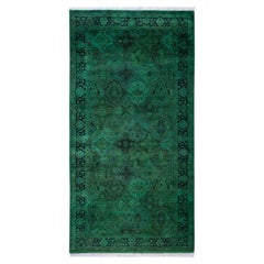 Overdyed Hand-Knotted Wool Modern-Contemporary Green Area Rug 4' 2" x 8' 1"