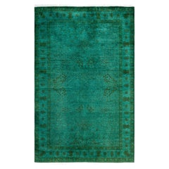 Overdyed Hand-Knotted Wool Modern-Contemporary Green Area Rug 4' 7" x 7' 2"