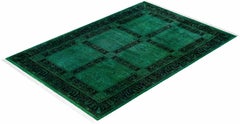 Overdyed Hand-Knotted Wool Modern-Contemporary Green Area Rug 4' 8" x 6' 10"