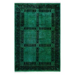 Overdyed Hand-Knotted Wool Modern-Contemporary Green Area Rug 4' 8" x 6' 10"
