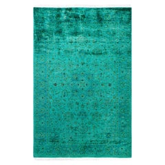 Overdyed Hand-Knotted Wool Modern-Contemporary Green Area Rug 4' 8" x 7' 4"