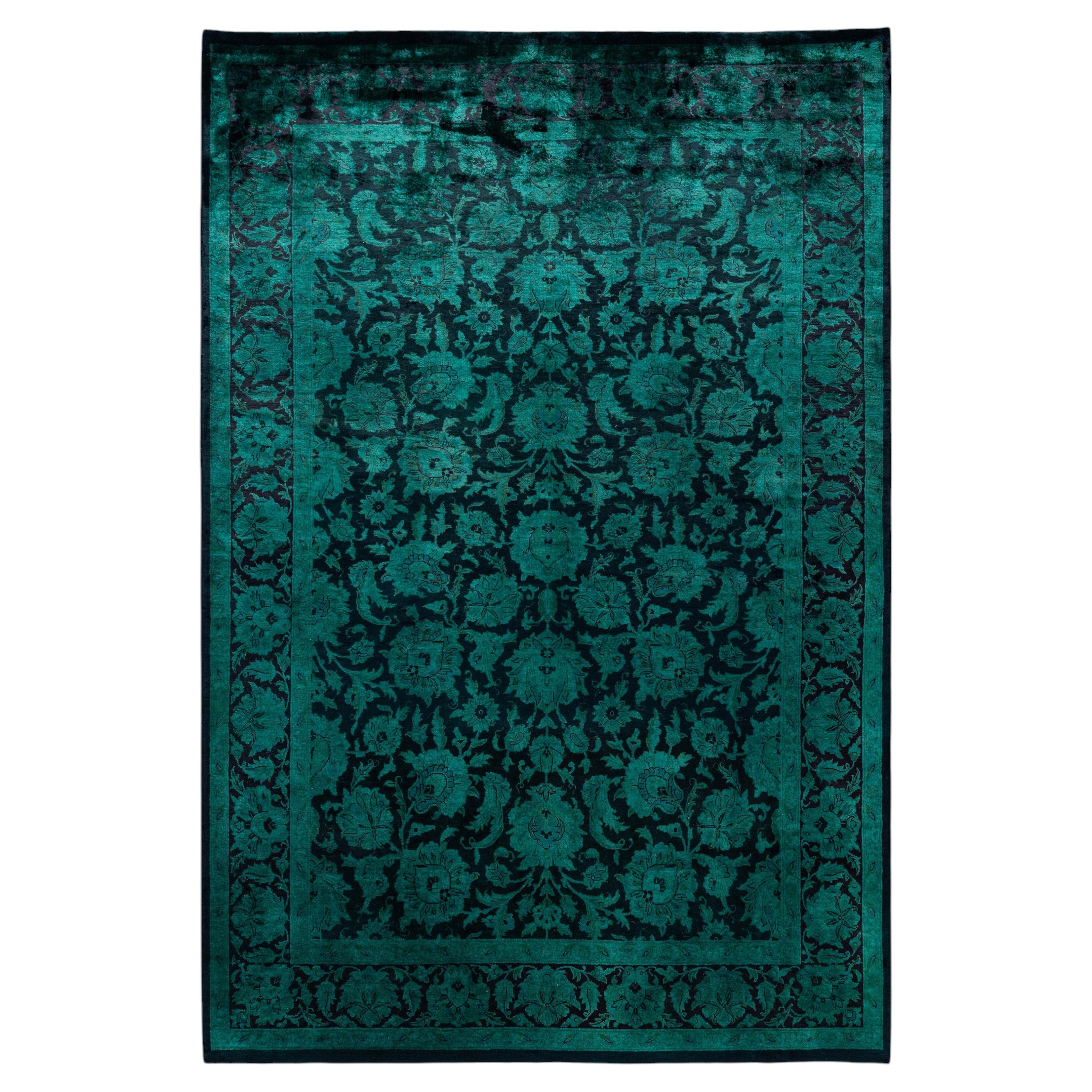 Overdyed Hand-Knotted Wool Modern-Contemporary Green Area Rug 4' 9" x 7' 0"