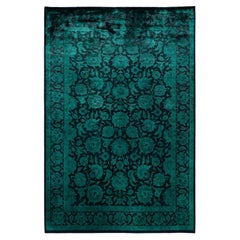 Overdyed Hand-Knotted Wool Modern-Contemporary Green Area Rug 4' 9" x 7' 0"