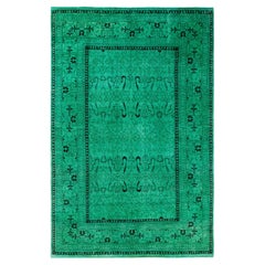 Overdyed Hand-Knotted Wool Modern-Contemporary Green Area Rug 4' 9" x 7' 6"