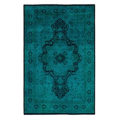 Overdyed Hand-Knotted Wool Modern-Contemporary Green Area Rug 5' 1" x 7' 10"