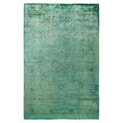 Übergefärbte handgeknüpfte Wolle Modern-Zeitgenössisch Grüner Bereich Teppich 5' 1" x 7' 7"