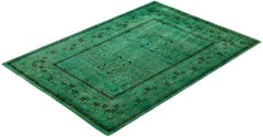 Tappeto per l'area verde moderna-contemporanea in lana Overdyed annodato a mano 5' 2" x 7' 9"