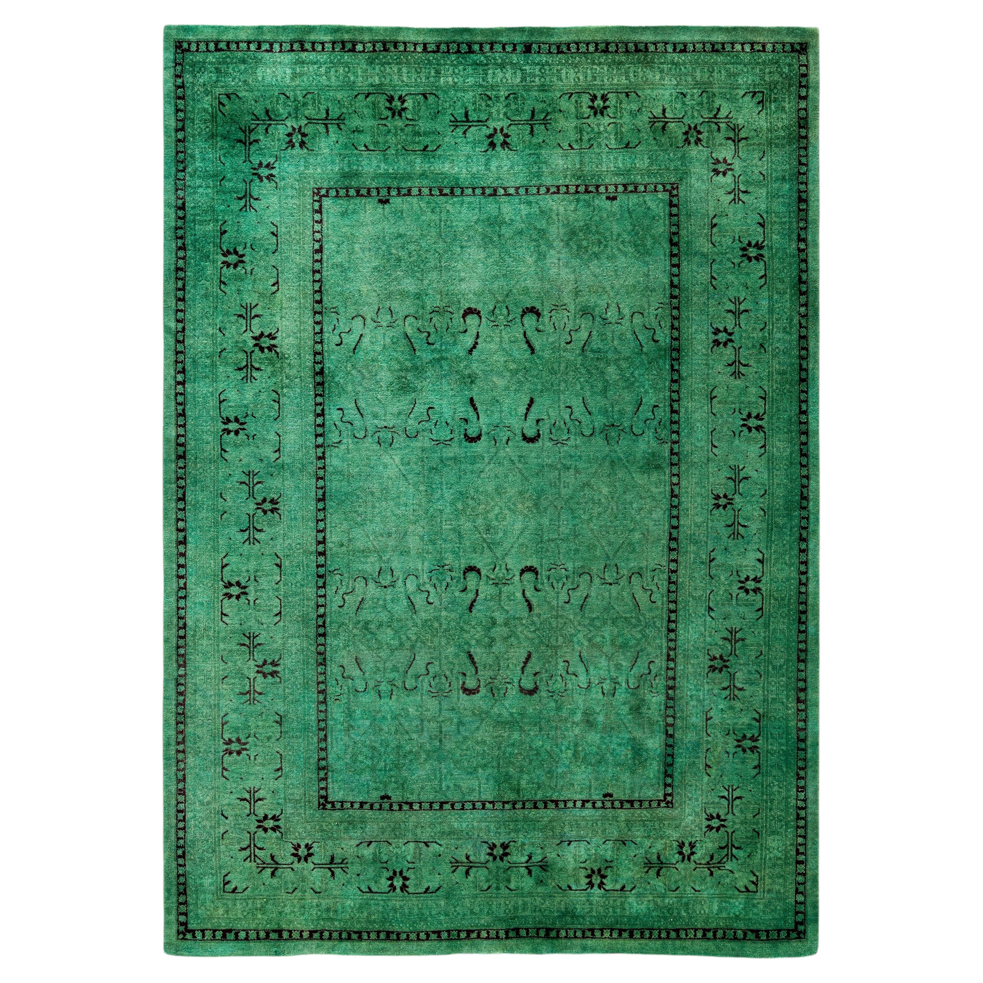 Overdyed Hand-Knotted Wool Modern-Contemporary Green Area Rug 5' 2" x 7' 9"