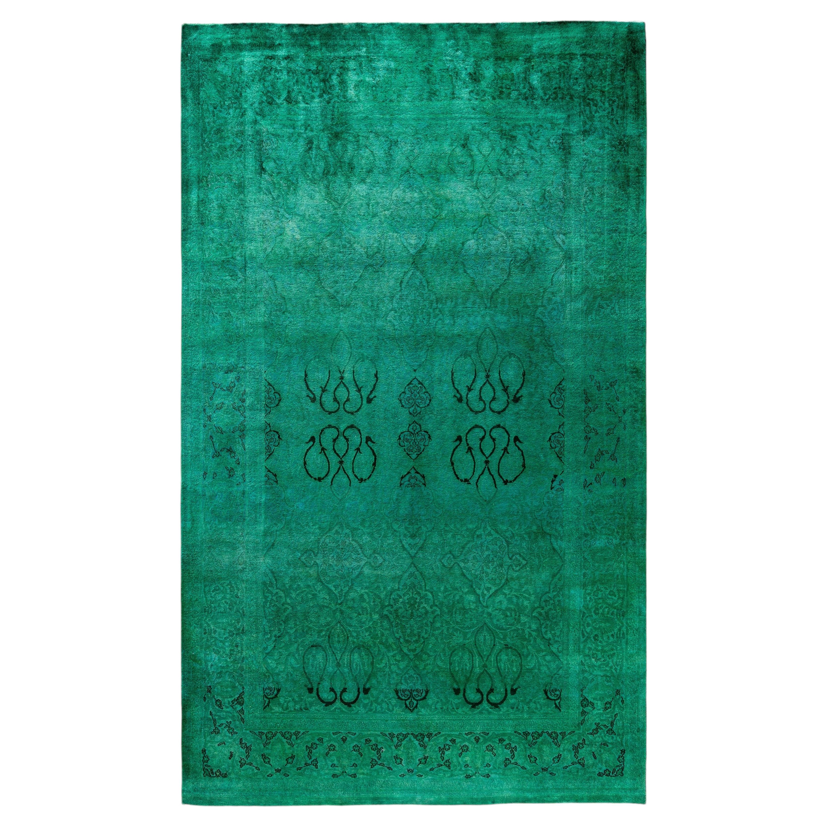 Overdyed Hand-Knotted Wool Modern-Contemporary Green Area Rug 5' 2" x 8' 5"