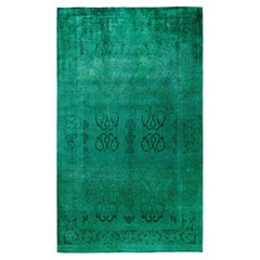 Overdyed Hand-Knotted Wool Modern-Contemporary Green Area Rug 5' 2" x 8' 5"