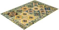Alfombra de lana anudada a mano sobreteñida, moderna y contemporánea, verde 1,70 x 1,80 m
