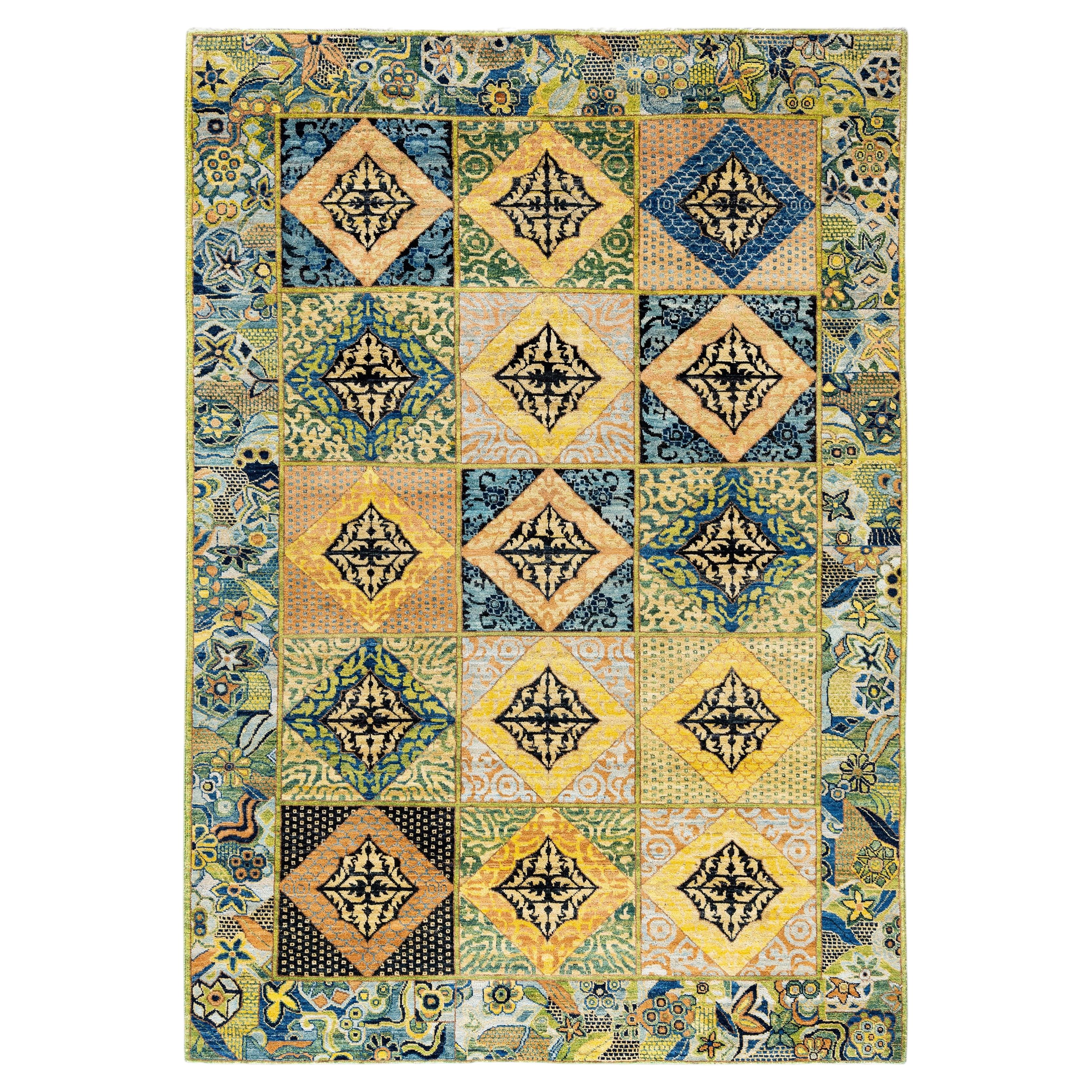 Overdyed Hand-Knotted Wool Modern-Contemporary Green Area Rug 5' 7" x 8' 0"