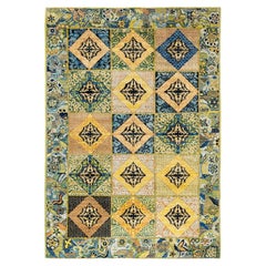 Alfombra de lana anudada a mano sobreteñida, moderna y contemporánea, verde 1,70 x 1,80 m