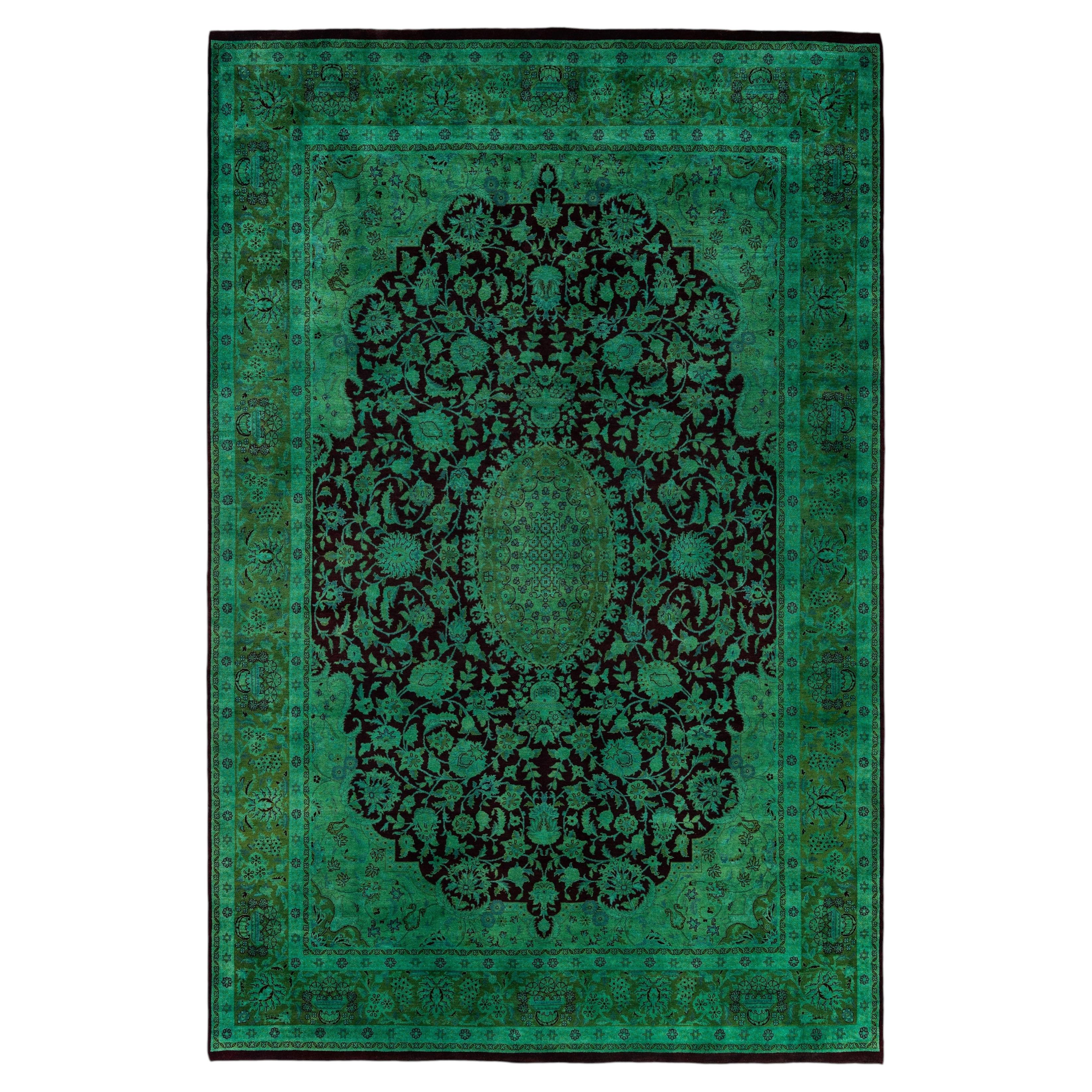 Overdyed Hand-Knotted Wool Modern-Contemporary Green Area Rug 6' 0" x 9' 1"