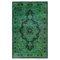 Overdyed Hand-Knotted Wool Modern-Contemporary Green Area Rug 6' 0" x 9' 10"
