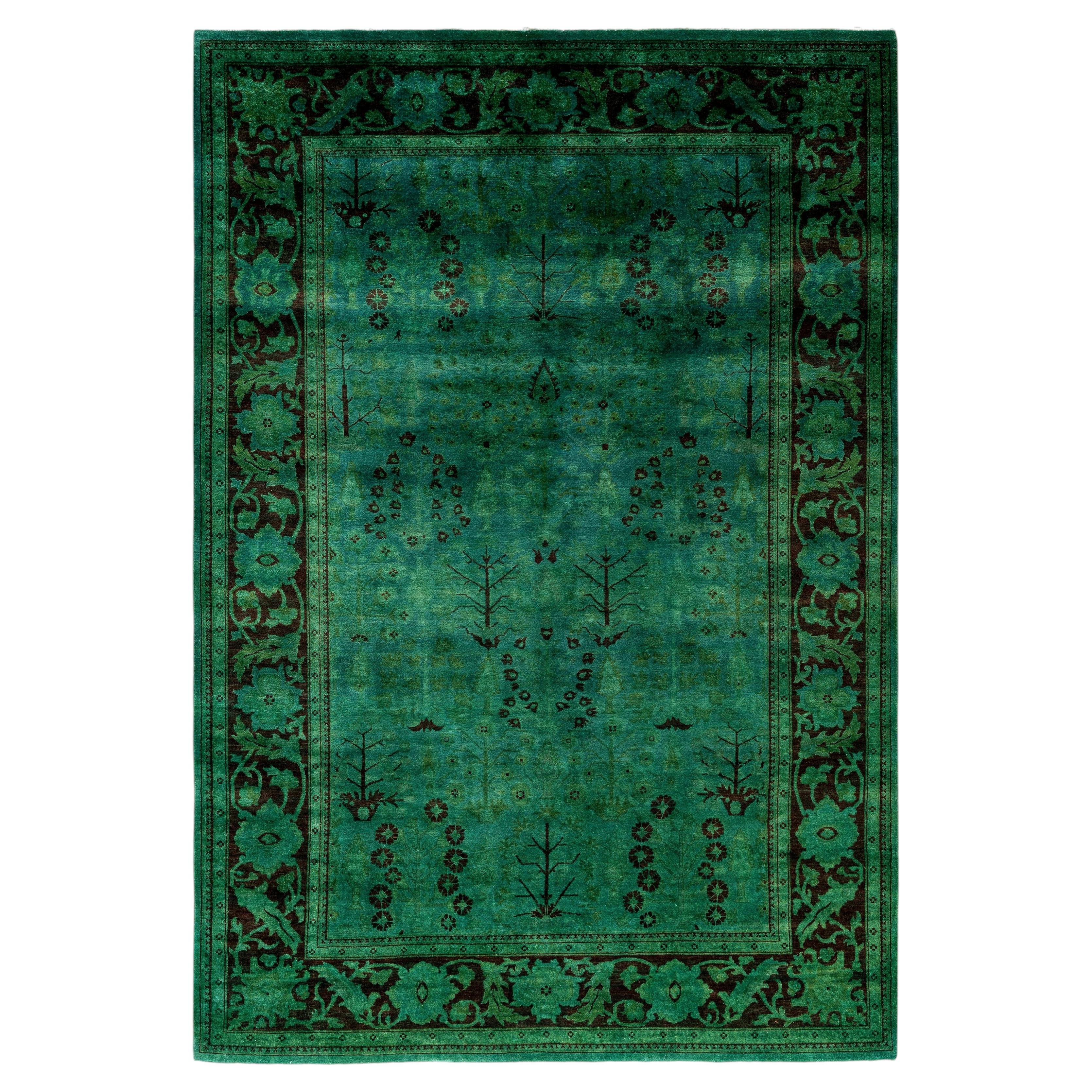 Overdyed Hand-Knotted Wool Modern-Contemporary Green Area Rug 6' 1" x 8' 10"