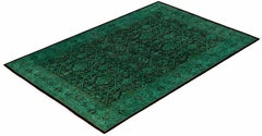 Overdyed Hand-Knotted Wool Modern-Contemporary Green Area Rug 6' 1" x 9' 3"