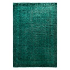 Overdyed Hand-Knotted Wool Modern-Contemporary Green Area Rug 6' 2" x 8' 10"