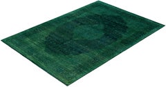 Overdyed Hand-Knotted Wool Modern-Contemporary Green Area Rug 6' 2" x 9' 2"
