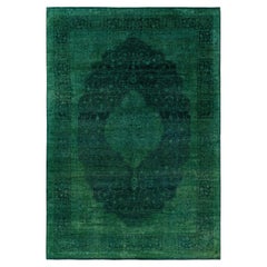 Overdyed Hand-Knotted Wool Modern-Contemporary Green Area Rug 6' 2" x 9' 2"