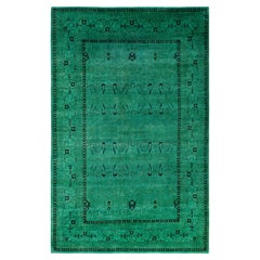 Overdyed Hand-Knotted Wool Modern-Contemporary Green Area Rug 6' 2" x 9' 4"
