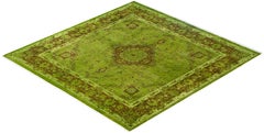 Overdyed Hand-Knotted Wool Modern-Contemporary Green Area Rug 6' 8" x 6' 9"
