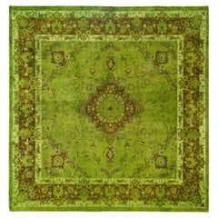 Overdyed Hand-Knotted Wool Modern-Contemporary Green Area Rug 6' 8" x 6' 9"