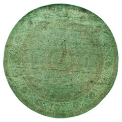 Overdyed Hand-Knotted Wool Modern-Contemporary Green Area Rug 6' 9" x 6' 9"