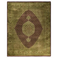 Alfombra de lana anudada a mano sobreteñida, moderna y contemporánea, verde 30 cm x 30 cm