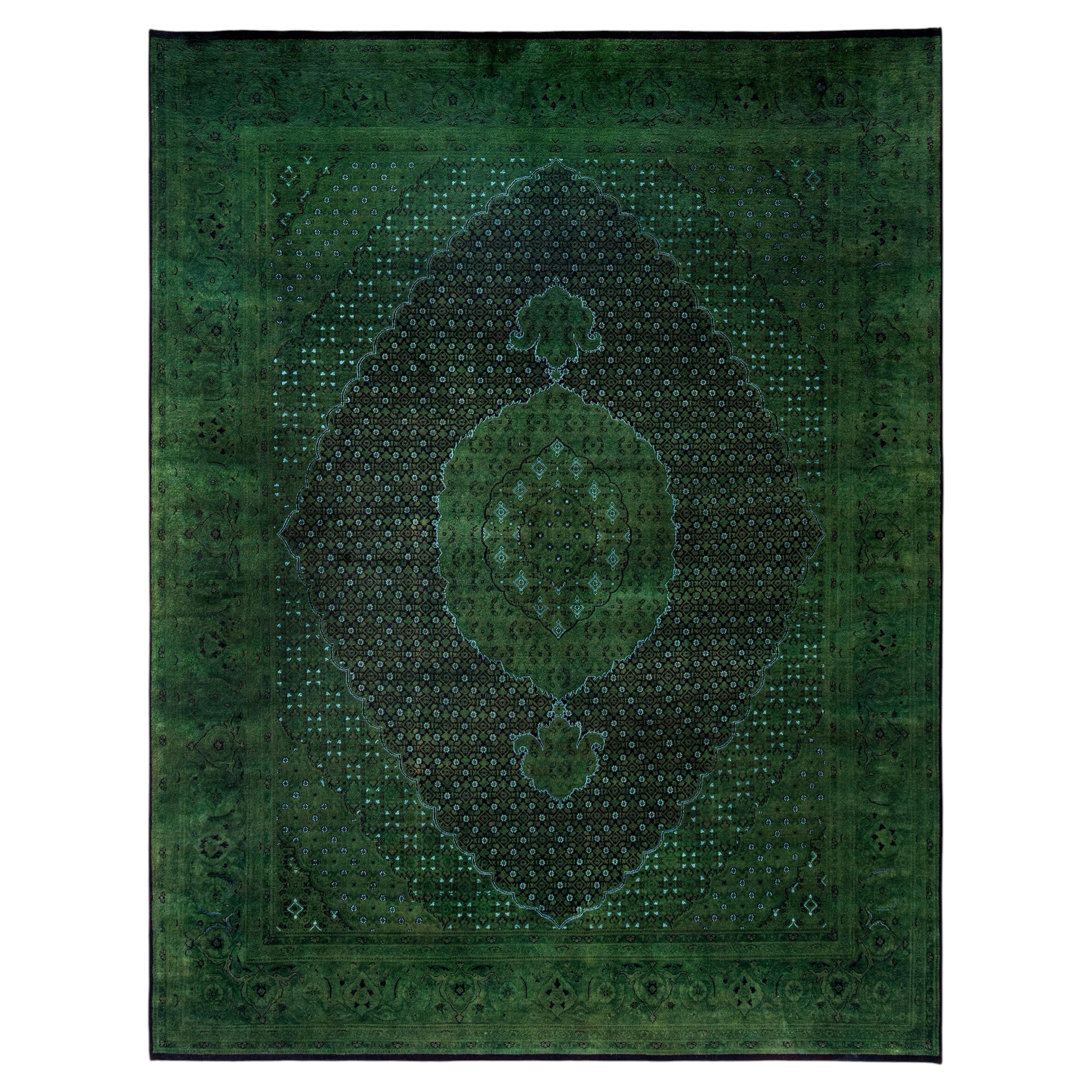 Overdyed Hand-Knotted Wool Modern-Contemporary Green Area Rug 8' 0" x 10' 5"