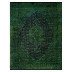 Overdyed Hand-Knotted Wool Modern-Contemporary Green Area Rug 8' 0" x 10' 5"