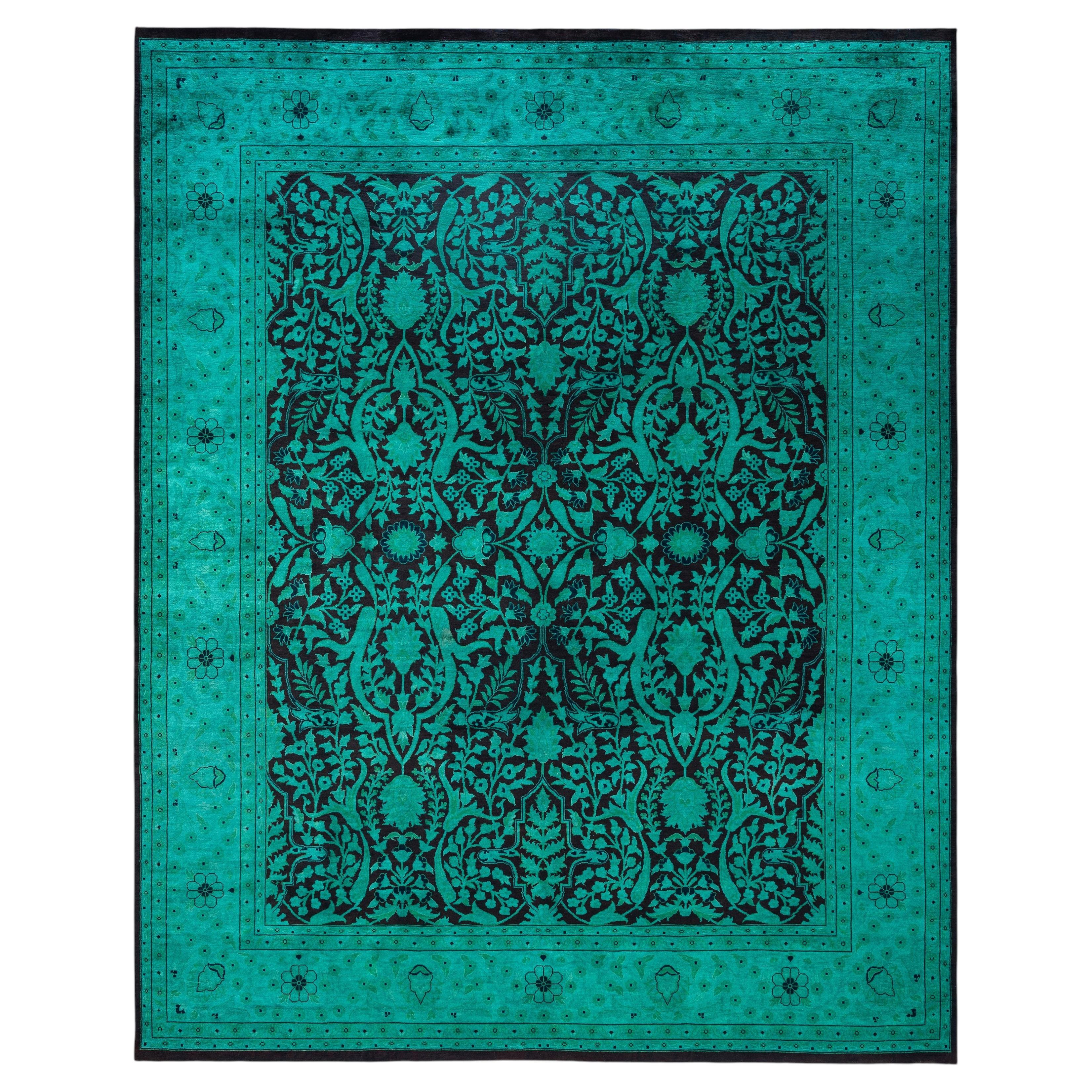 Overdyed Hand-Knotted Wool Modern-Contemporary Green Area Rug 8' 1" x 10' 2"