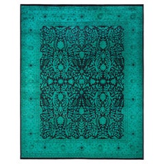 Overdyed Hand-Knotted Wool Modern-Contemporary Green Area Rug 8' 1" x 10' 2"