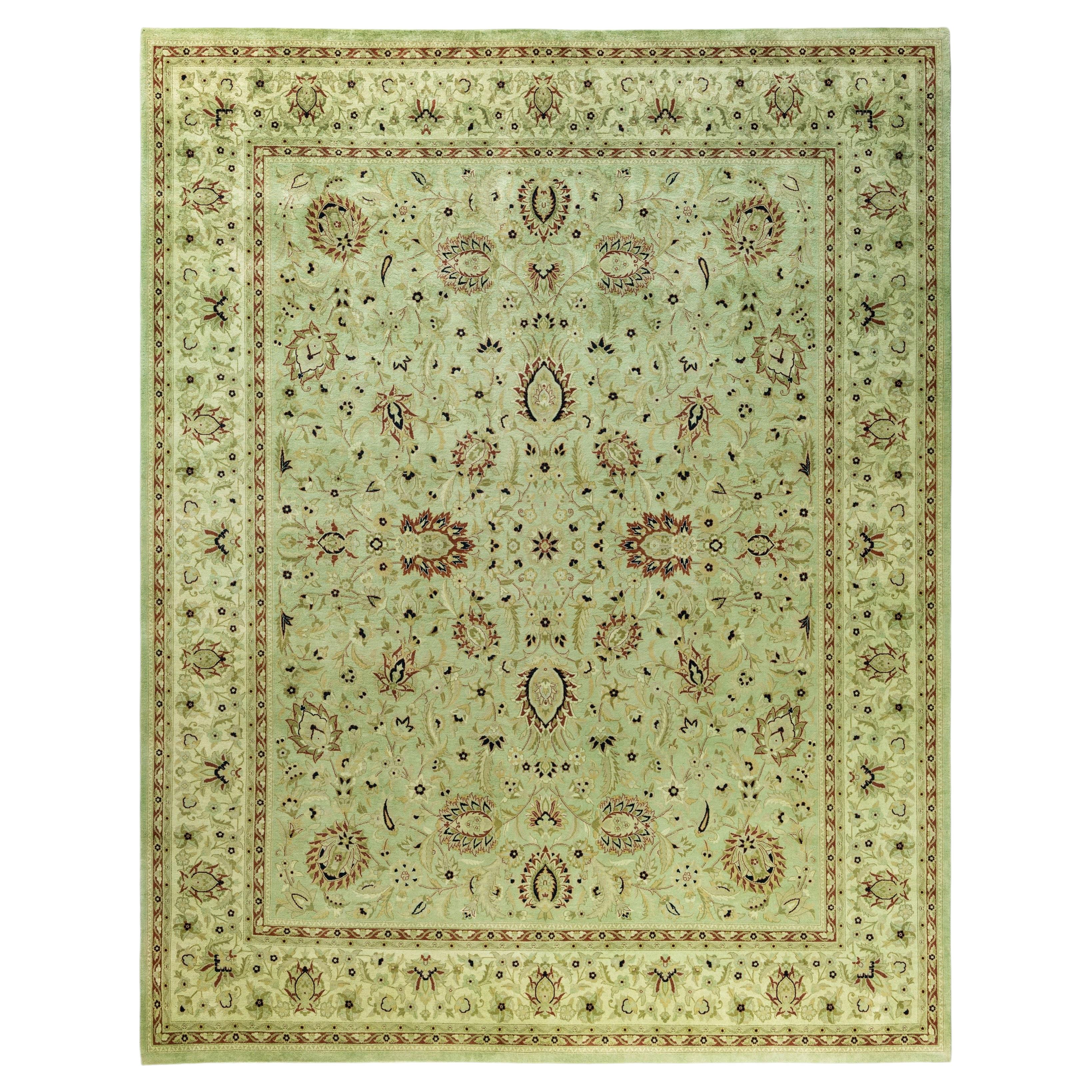 Overdyed Hand-Knotted Wool Modern-Contemporary Green Area Rug 8' 1" x 10' 3"