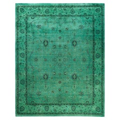 Overdyed Hand-Knotted Wool Modern-Contemporary Green Area Rug 8' 1" x 10' 3"