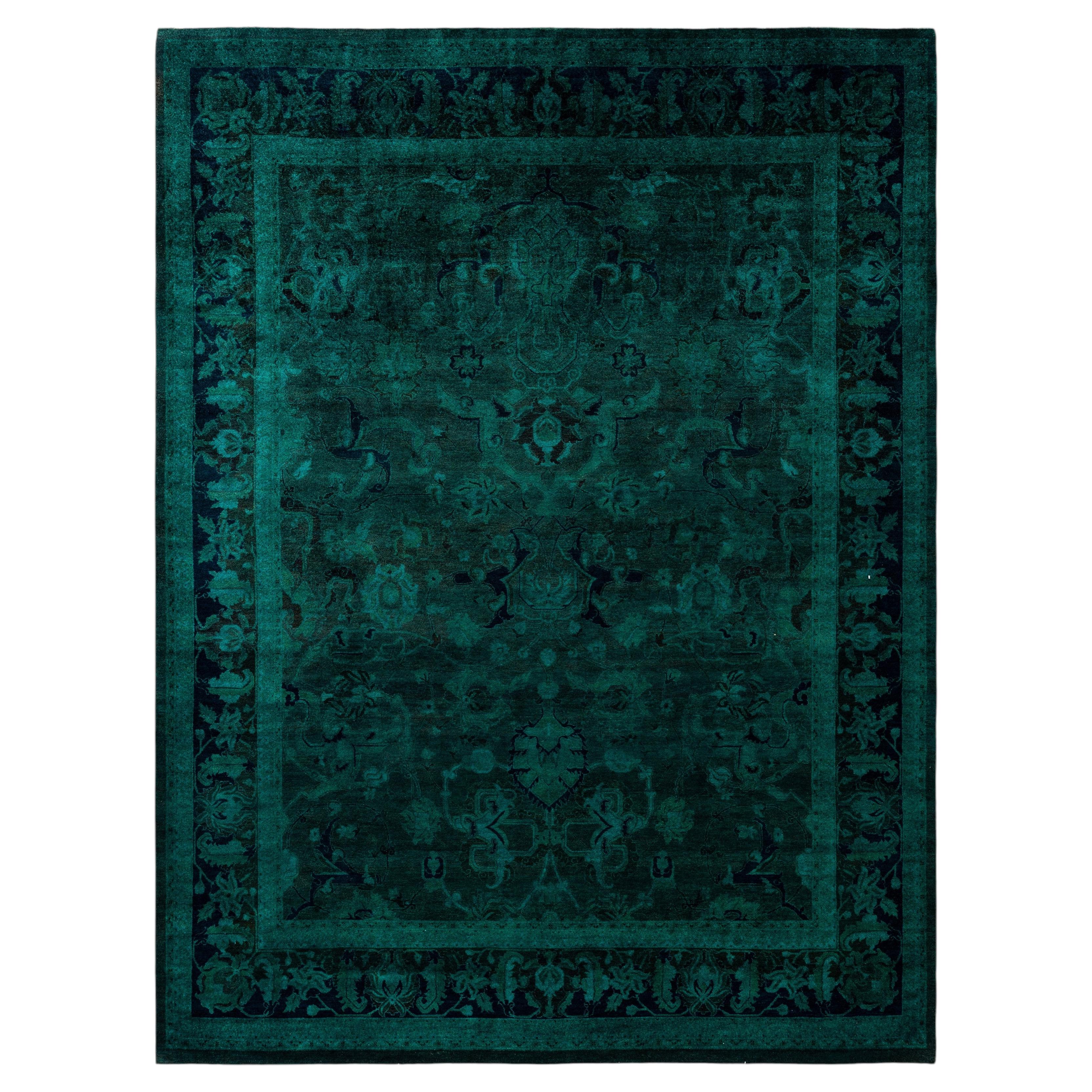 Overdyed Hand-Knotted Wool Modern-Contemporary Green Area Rug 8' 1" x 10' 6"
