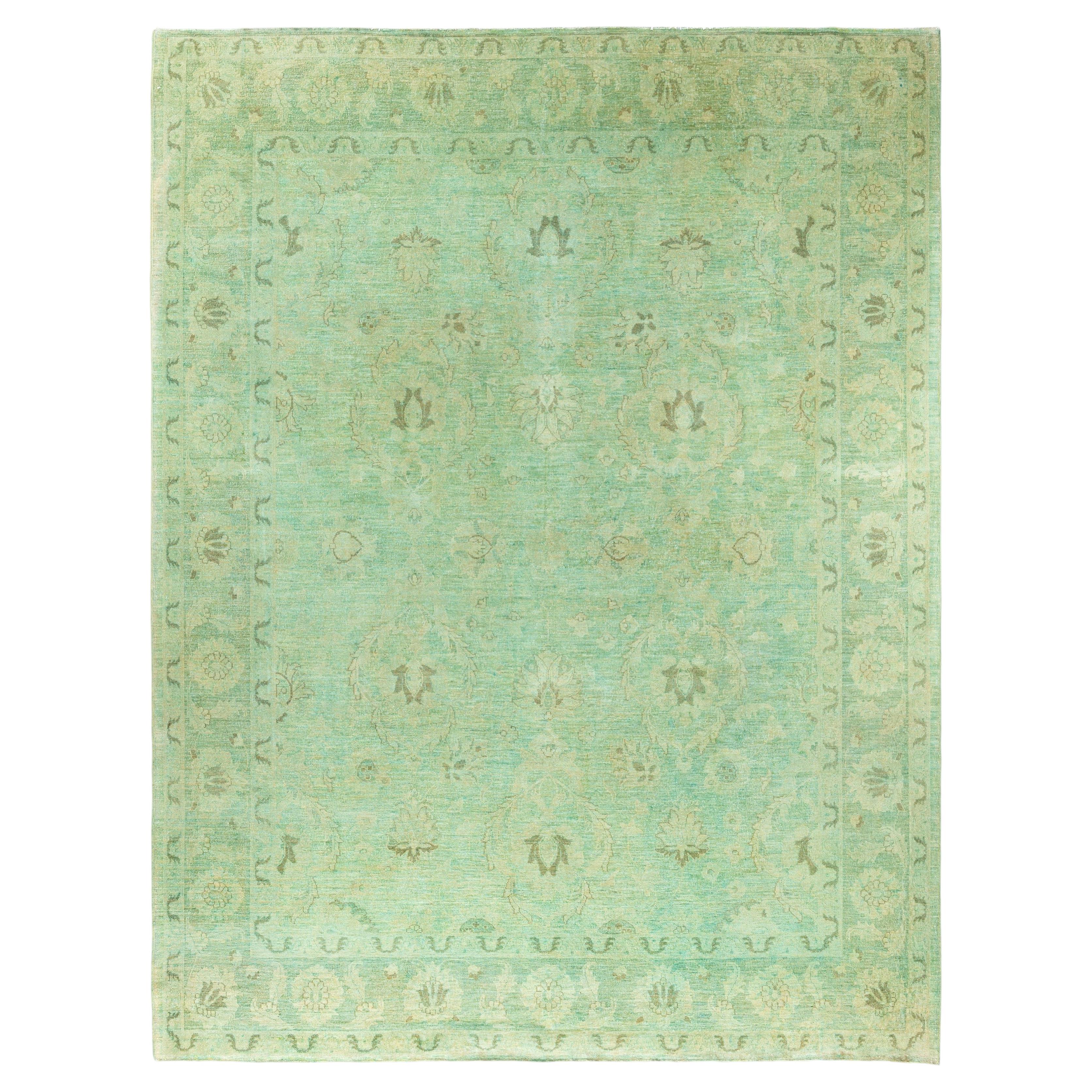 Overdyed Hand-Knotted Wool Modern-Contemporary Green Area Rug 8' 10" x 11' 5"