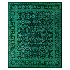 Overdyed Hand-Knotted Wool Modern-Contemporary Green Area Rug 8' 2" x 10' 2"