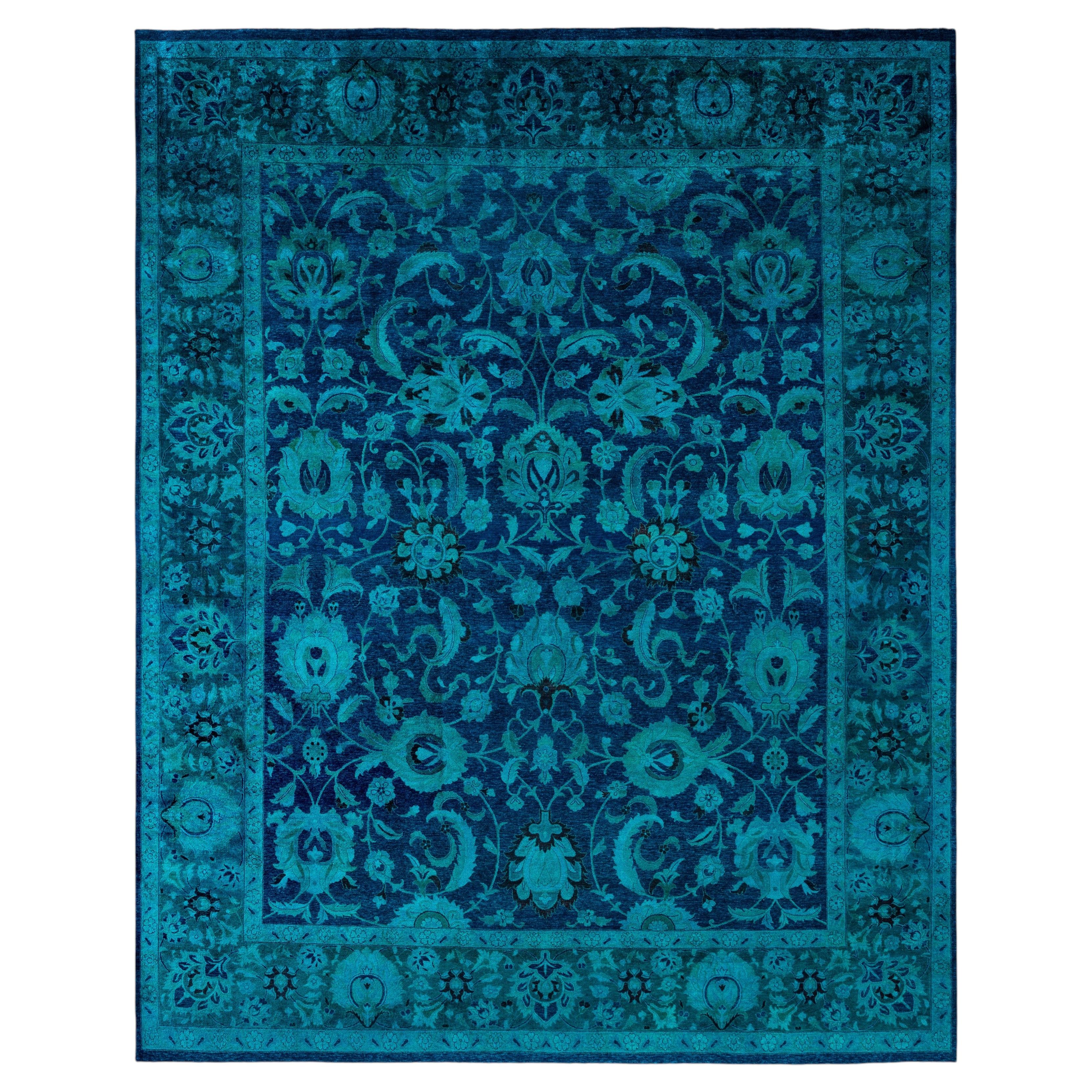 Overdyed Hand-Knotted Wool Modern-Contemporary Green Area Rug 8' 2" x 10' 3"