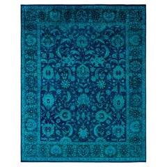 Overdyed Hand-Knotted Wool Modern-Contemporary Green Area Rug 8' 2" x 10' 3"