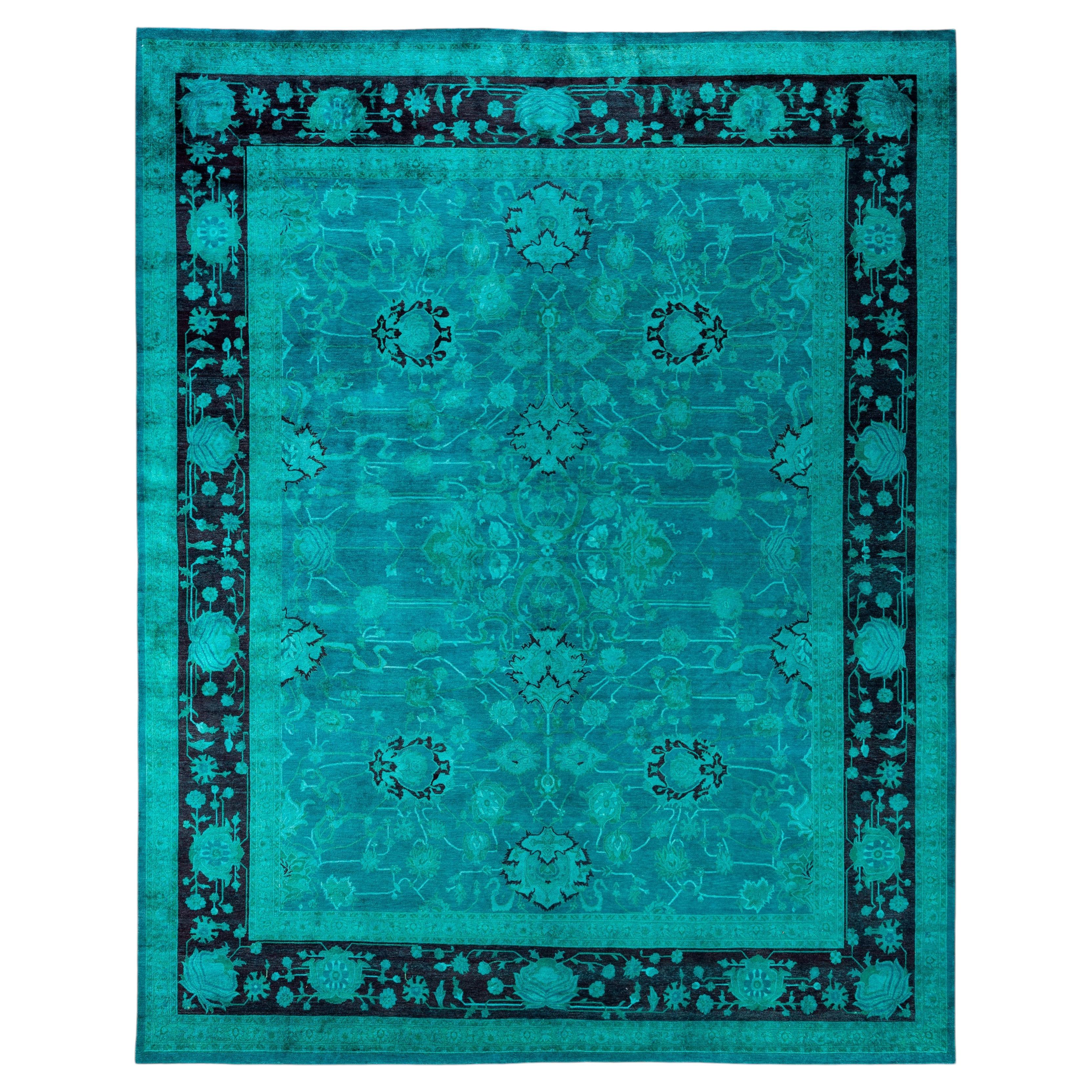 Overdyed Hand-Knotted Wool Modern-Contemporary Green Area Rug 8' 2" x 10' 3"
