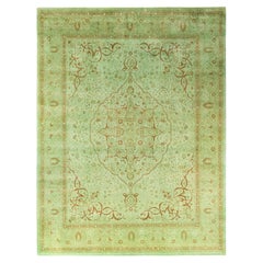 Alfombra de lana anudada a mano sobreteñida, moderna y contemporánea, verde 30 cm x 30 cm