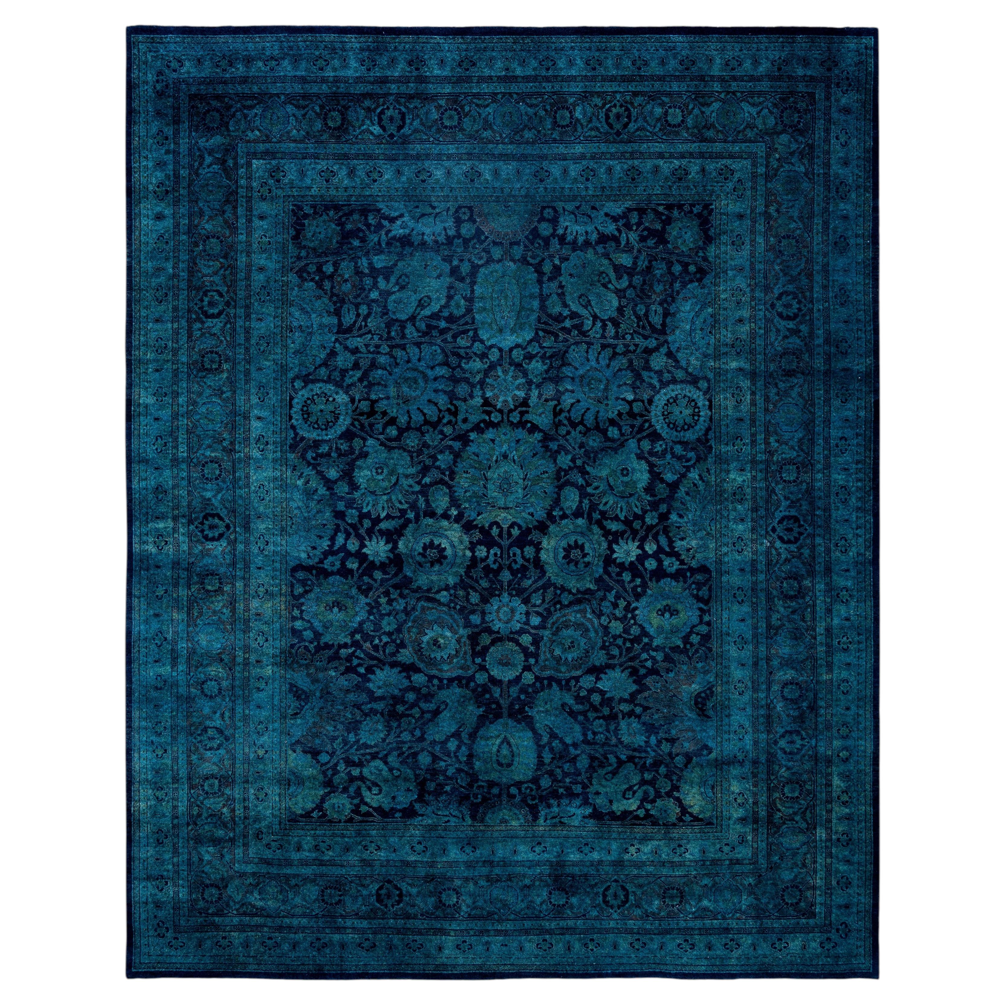 Overdyed Hand-Knotted Wool Modern-Contemporary Green Area Rug 8' 2" x 10' 5"