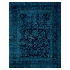 Overdyed Hand-Knotted Wool Modern-Contemporary Green Area Rug 8' 2" x 10' 5"