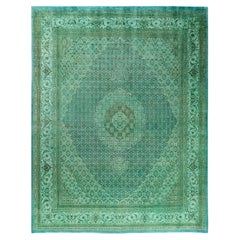 Overdyed Hand-Knotted Wool Modern-Contemporary Green Area Rug 8' 2" x 10' 6"