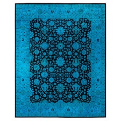 Alfombra de lana anudada a mano sobreteñida, moderna y contemporánea, verde 30 cm x 30 cm