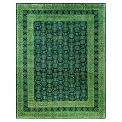 Overdyed Hand-Knotted Wool Modern-Contemporary Green Area Rug 8' 3" x 10' 7"