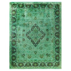 Overdyed Laine nouée à la main Greene & Greene Contemporary Tapis de sol 9' 1" x 11' 9" (vert)