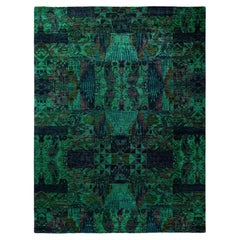 Overdyed Hand-Knotted Wool Modern-Contemporary Green Area Rug 9' 1" x 11' 9"